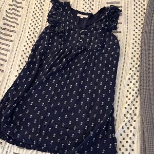 LOFT Navy Blue Dress with White Clipped Pattern